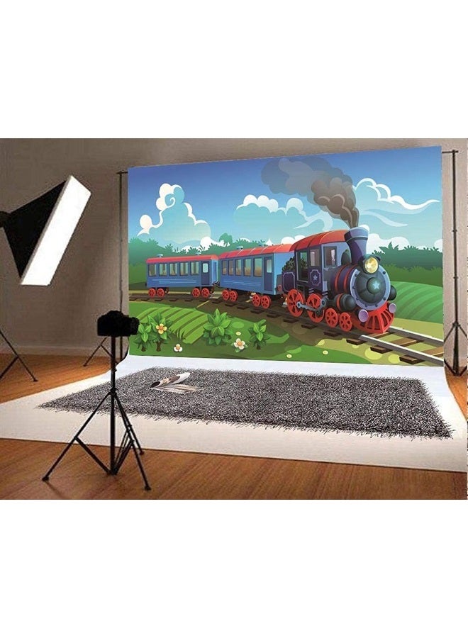 7x5ft Stream Train Party Theme Backdrop for Photography Christams Train Background Children Birthday Party Adventure Family Kids Portrait Gathering Photography