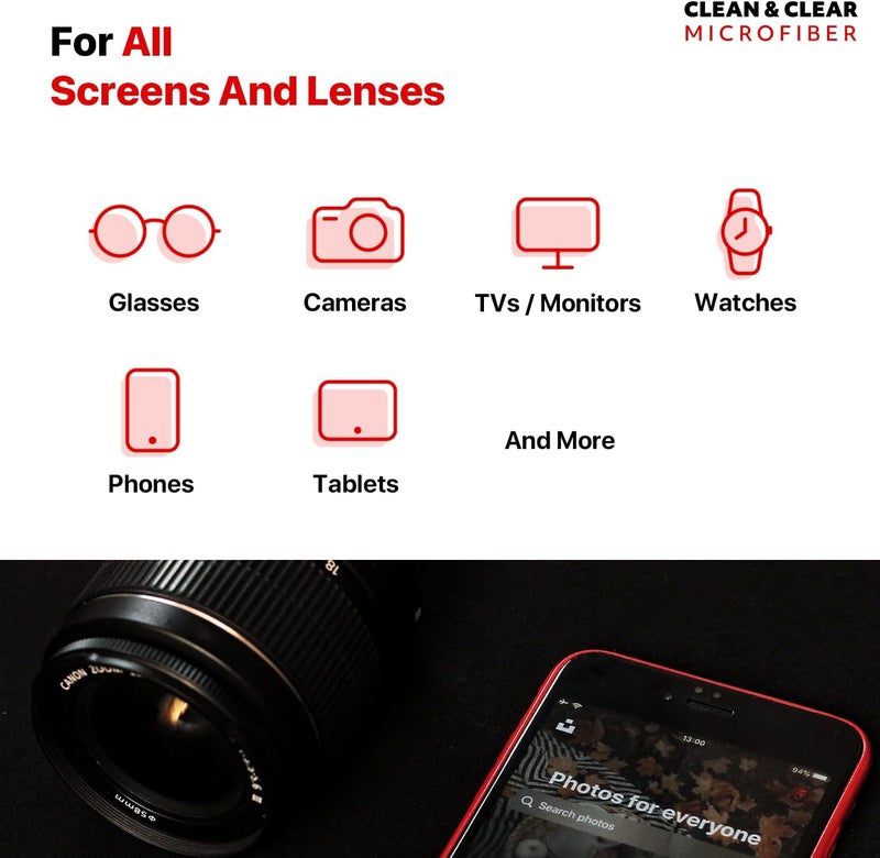 Clean & Clear Microfiber Cleaning Cloth, EXTRA LARGE [8 Pack] ULTRA PREMIUM Microfiber Cleaning Cloth - Microfiber Cloth for Camera Lens, Glasses, Screens, and all Lens. - Image 5