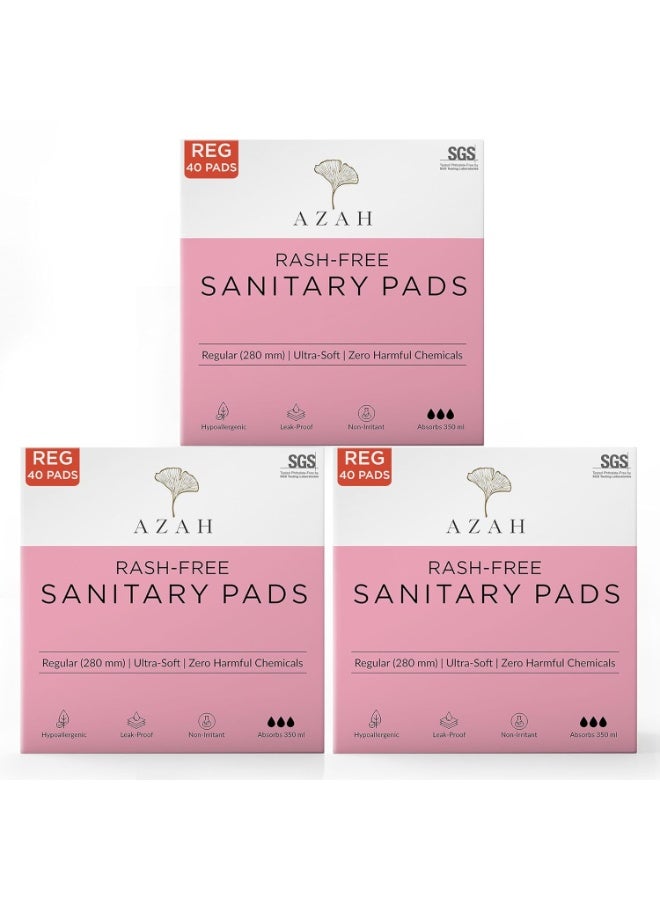 AZAH Sanitary Pads for Women Regular Pack of 120 100% Rash-Free sanitary napkins 3x More Absorption, Cottony Soft and Dry Top Cover for heavy Flow | Leak-Proof | With Disposable Bag - Image 1