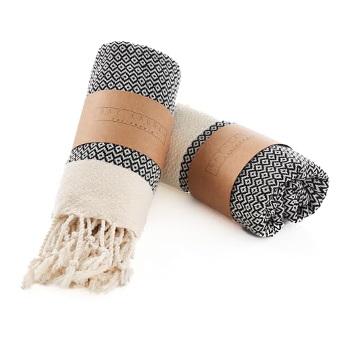 BAY LAUREL Turkish Hand Towel – Pack of 2 | Soft & Absorbent Decorative Towels for Bathroom, Hand, Face, Hair, Gym, Yoga, SPA, Kitchen & Tea | Boho Decor (Black, Diamond 15x26 Inches (Set of 2) - Image 1