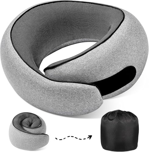 4litamz Travel Neck Pillows, 100% Memory Foam Filling, Travel Pillows for Airplanes, Compact and Ergonomic Design, Best for Sleeping Plane Train Travel Essentials (Light Grey) - Image 1