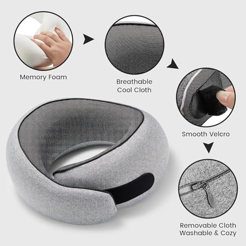 4litamz Travel Neck Pillows, 100% Memory Foam Filling, Travel Pillows for Airplanes, Compact and Ergonomic Design, Best for Sleeping Plane Train Travel Essentials (Light Grey) - Image 4