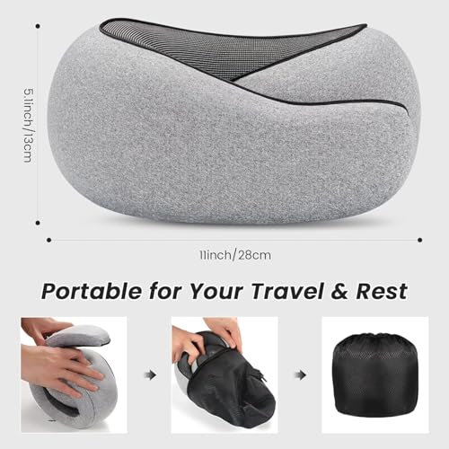4litamz Travel Neck Pillows, 100% Memory Foam Filling, Travel Pillows for Airplanes, Compact and Ergonomic Design, Best for Sleeping Plane Train Travel Essentials (Light Grey) - Image 2