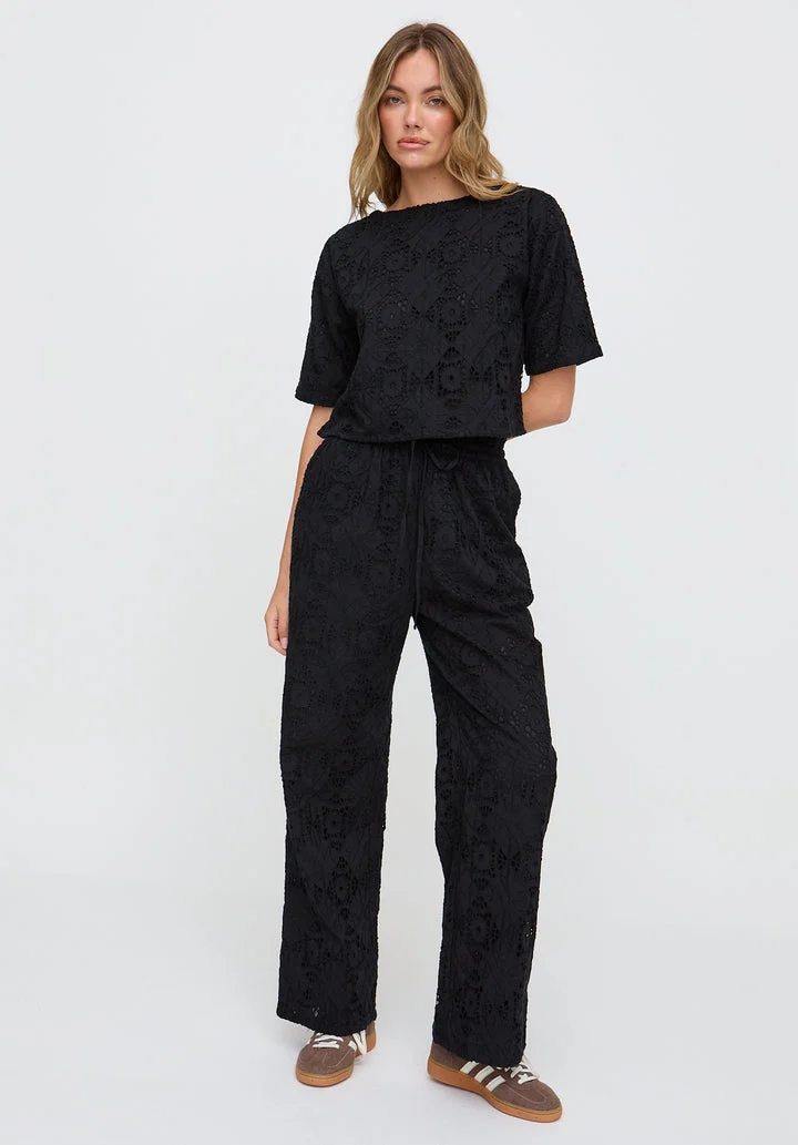 رافاي Opal Broderie Anglaise Wide Leg Trouser In Black
