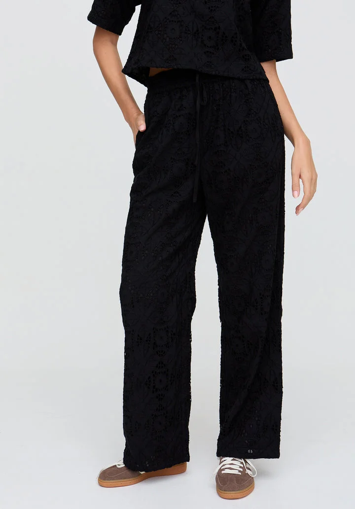 رافاي Opal Broderie Anglaise Wide Leg Trouser In Black