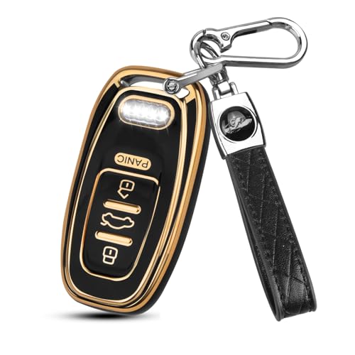 QBUC for Audi Key Cover3 Buttons TPU for Audi A4 Key Fob Cover with Golden EdgeCompatible with Audi A4 A5 A6 A7 A8 R8 Q5 Q7 S3 S4 S5 S6 S7 S8 SQ5 RS5 RS7 ABlack