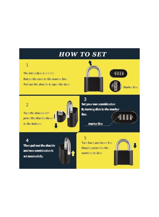 PROMASS Combination Lock,Guliffen 1 Pack Heavy Duty Combination Padlock ，Outdoor Pad Locks with Code for Gate, Fence, Warehouse, Storage Unit,Garages (Black) - Image 2