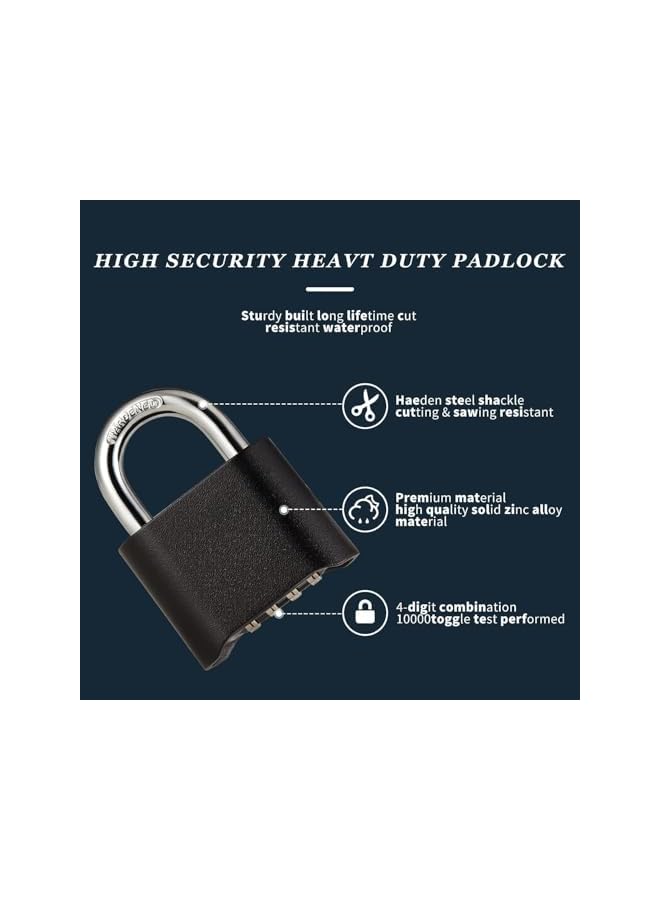 PROMASS Combination Lock,Guliffen 1 Pack Heavy Duty Combination Padlock ，Outdoor Pad Locks with Code for Gate, Fence, Warehouse, Storage Unit,Garages (Black) - Image 3