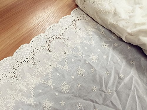 IRIZ 2 Yards 17 inches Width Beige Cotton Lace Fabric Retro Hollowed Flower Lace Embroidery Fabric Lace Weddings Lace Dress Fabric Trim Lace by 2 Yards - Image 2