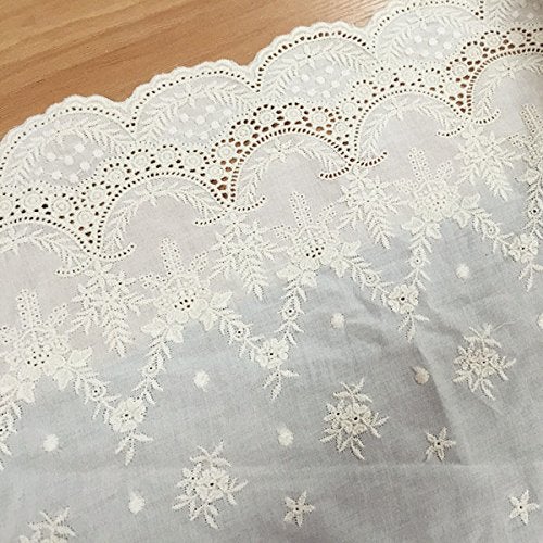 IRIZ 2 Yards 17 inches Width Beige Cotton Lace Fabric Retro Hollowed Flower Lace Embroidery Fabric Lace Weddings Lace Dress Fabric Trim Lace by 2 Yards - Image 1