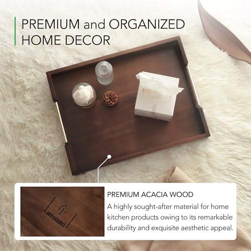 Joy&Grace Ottoman Tray for Living Room, Large Acacia Wooden Serving Tray with Handles for Coffee Table, Breakfast in Bed, Food Dinner, Decorative Tray (Sleek Brown, 16.7" x 12.8" x 2") - Image 4