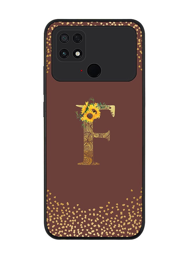 Stylizedd Rugged Black edge case for Xiaomi Poco C40 Slim fit Soft Case Flexible Rubber Edges Anti Drop TPU Gel Thin Cover - Custom Monogram Initial Letter Floral Pattern Alphabet - F (Brown ) - Image 1