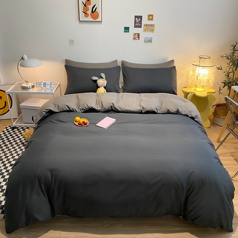 Double-Layer Skin-Friendly Duvet Cover Four-Piece Set For Single Dormitory Bed, Three-Piece Bedding Set, Simple Style Brushed Home Textiles - Image 1