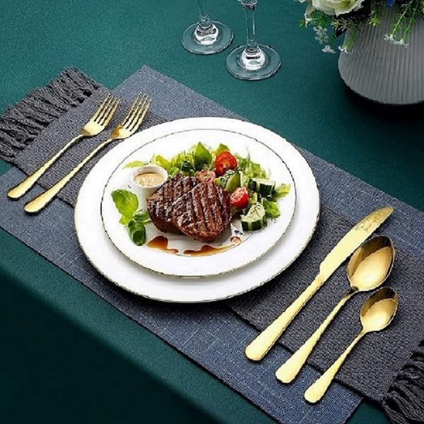 ZUNBELLA 15 PCS Cutlery Set Stainless Steel Serving Spoon Set for Dining Table Tableware Dishwasher Safe Utensil Set Include Fork Knife Spoon Set Matte Gold Dessert Spoon Gift for Marriage 652396 - Image 3
