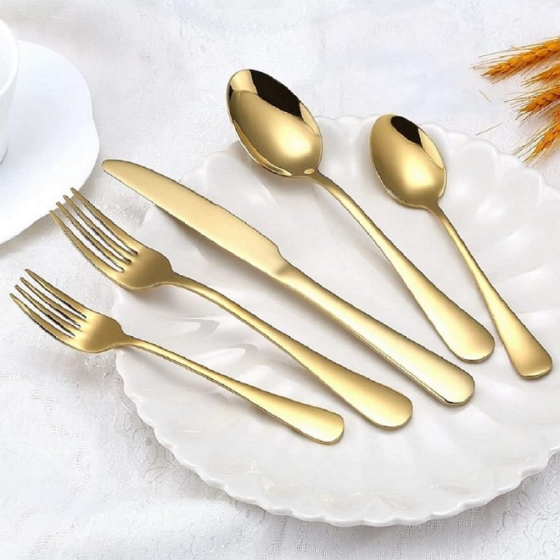 ZUNBELLA 15 PCS Cutlery Set Stainless Steel Serving Spoon Set for Dining Table Tableware Dishwasher Safe Utensil Set Include Fork Knife Spoon Set Matte Gold Dessert Spoon Gift for Marriage 652396 - Image 2