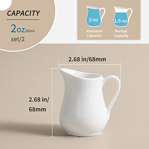Gurygo 2 Oz (Set/2) Creamer with Handle,Small Classic White Fine Porcelain Creamer Pitcher, Small Milk Pitcher for Coffee Milk sauce - Microwave & Freezer Safe - Image 3