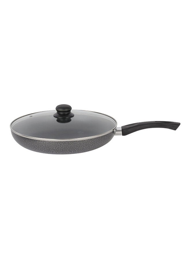 Royalford Aluminum Fry Pan With Tempered Glass Lid Strong Aluminum Body With Non Stick Coating And Bakelite Handle Compatible With Hot Plate Halogen Ceramic And Gas Stovetops Grey - Image 2