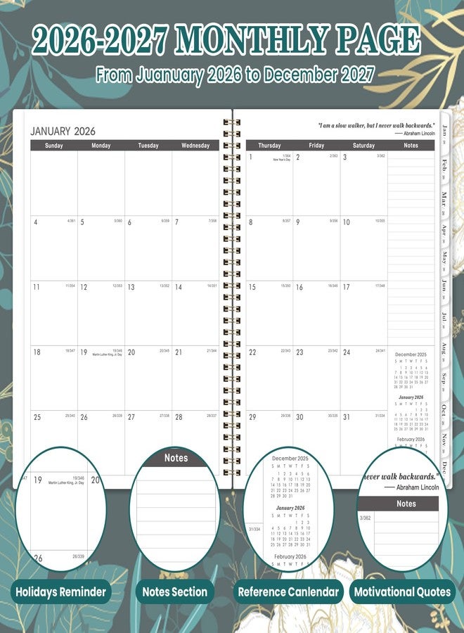 Indeme 2026-2027 Monthly Planner - 2 Year Monthly Planner/Calendar 2026-2027, Jan 2026 - Dec 2027, 11" x 9", 24 Months, Tabs, Back Pocket, Holidays, Twin-Wire Binding, Note Pages - Image 3