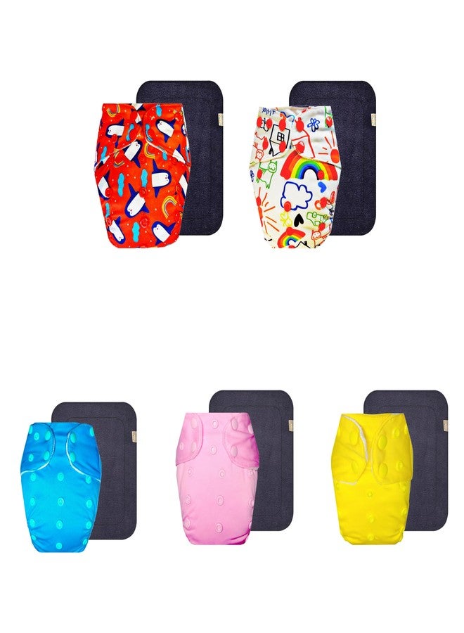 Dumbledo Premium Cloth Diaper with Gray Insert (Pack of 5) | Soft & Gentle | Reusable & Washable | Adjustable Snaps | Trusted by Moms | 3 Months - 3 Years | Unisex Baby - Image 1