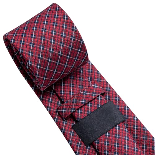 Dubulle Mens Red Blue Checks Striped Tie WOVEN Necktie for Men and Handkerchief Cufflinks Set Wedding Formal Business - Image 5