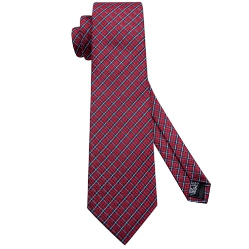 Dubulle Mens Red Blue Checks Striped Tie WOVEN Necktie for Men and Handkerchief Cufflinks Set Wedding Formal Business - Image 4