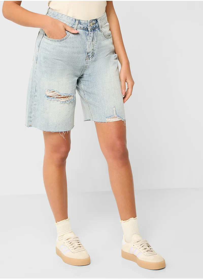 Ginger Distressed Denim Bermuda Shorts