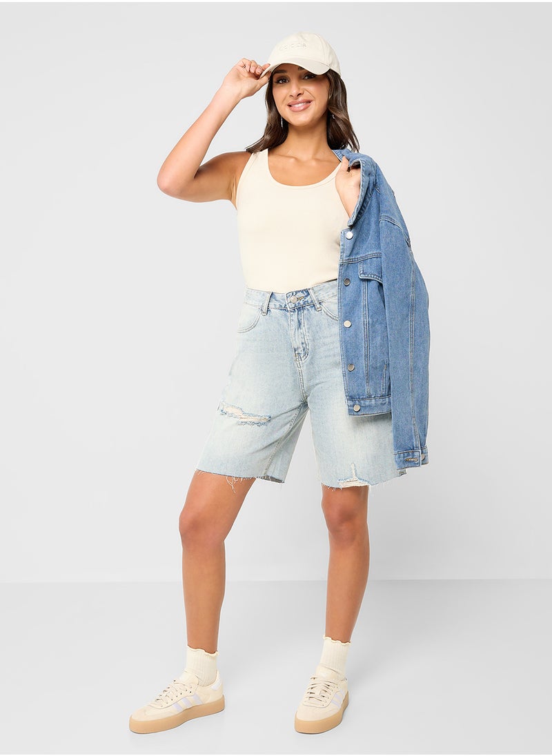 Ginger Distressed Denim Bermuda Shorts  - Image 1