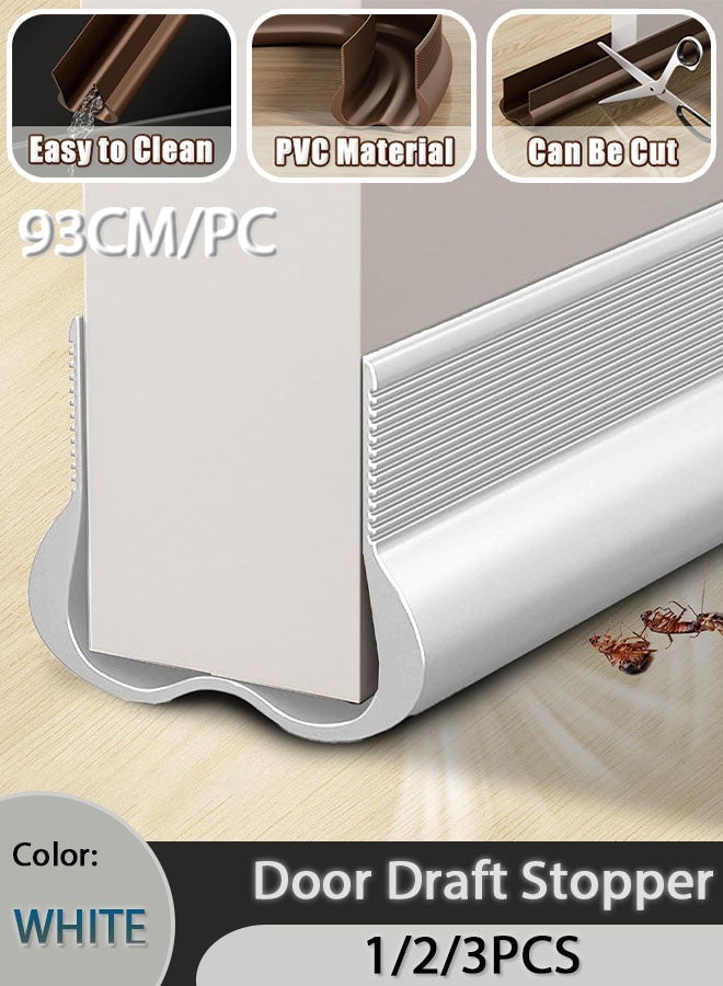 شو وو 1/2/3 قطعة شريط مسودة الباب قابل للقطع عازل للصوت مسودة الباب سدادة الطقس تجريد الباب ختم PVC شريط عازل مانع تسرب الباب السفلي شرائط ختم الباب الاجتياح تحت الباب لتقليل الضوضاء والعزل ومكافحة الحشرات وكتلة الضوء (أبيض) - Image 1