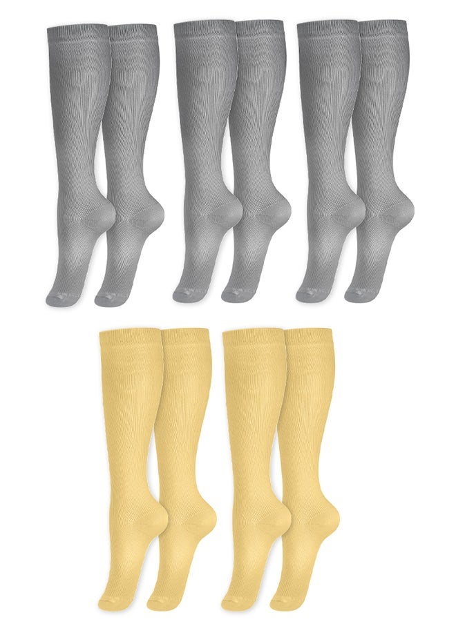 VITION 5 Packs Men and Women's Compression Socks 15-20 mmHg Moderate Pressure Medical Quality Support Best Comfort Fit Moisture Wicking Circulation Travel Grey/Skin XXL - Image 2