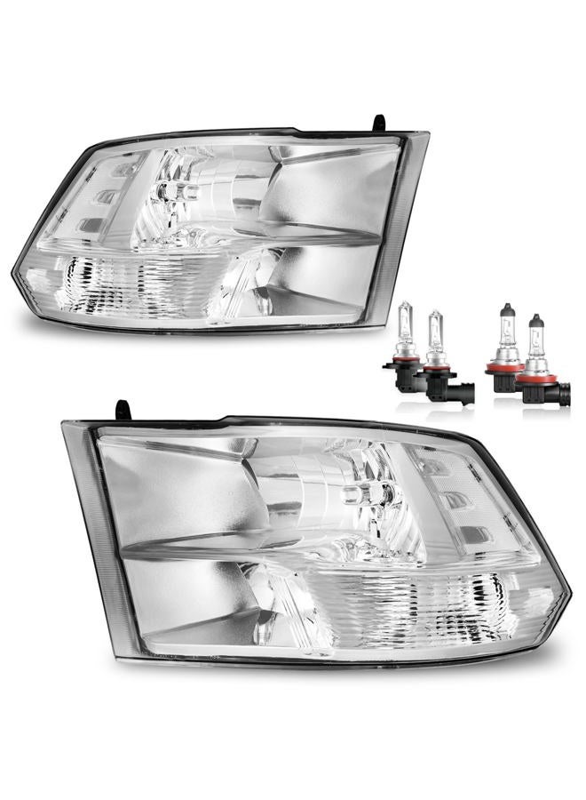 ROADEAL Headlights W/Bulbs for 2009-2018 Dodge Ram 1500/2010-2018 Dodge Ram 2500 3500 Quad Pickup (Not Fit Factory Projector Style) Driver & Passenger Side - Image 1