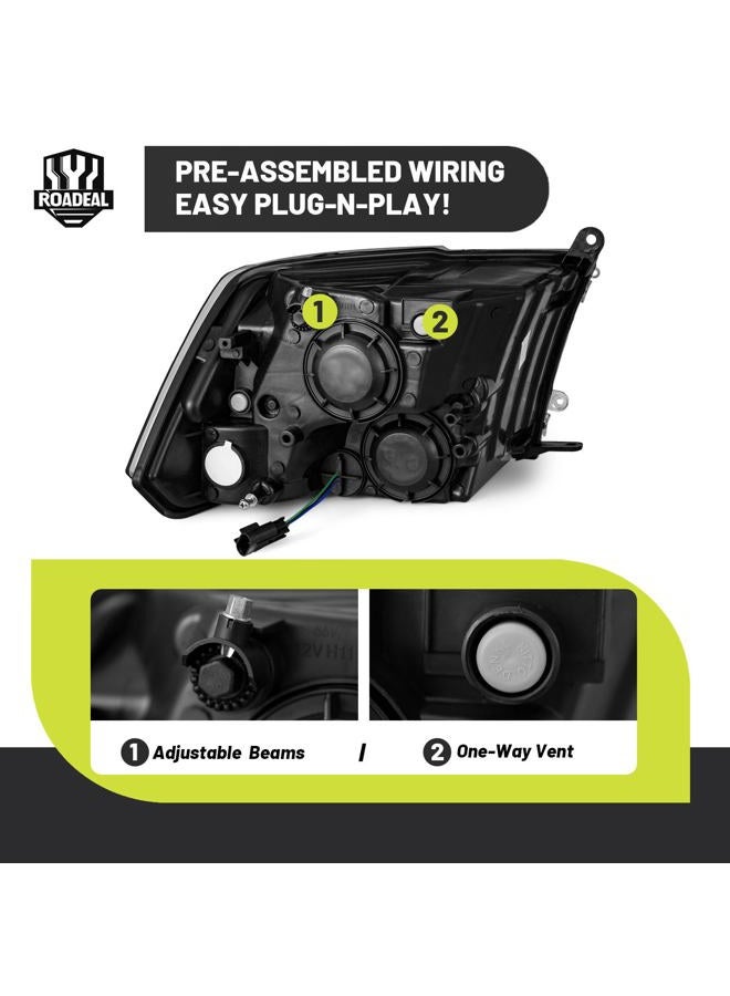 ROADEAL Headlights W/Bulbs for 2009-2018 Dodge Ram 1500/2010-2018 Dodge Ram 2500 3500 Quad Pickup (Not Fit Factory Projector Style) Driver & Passenger Side - Image 5