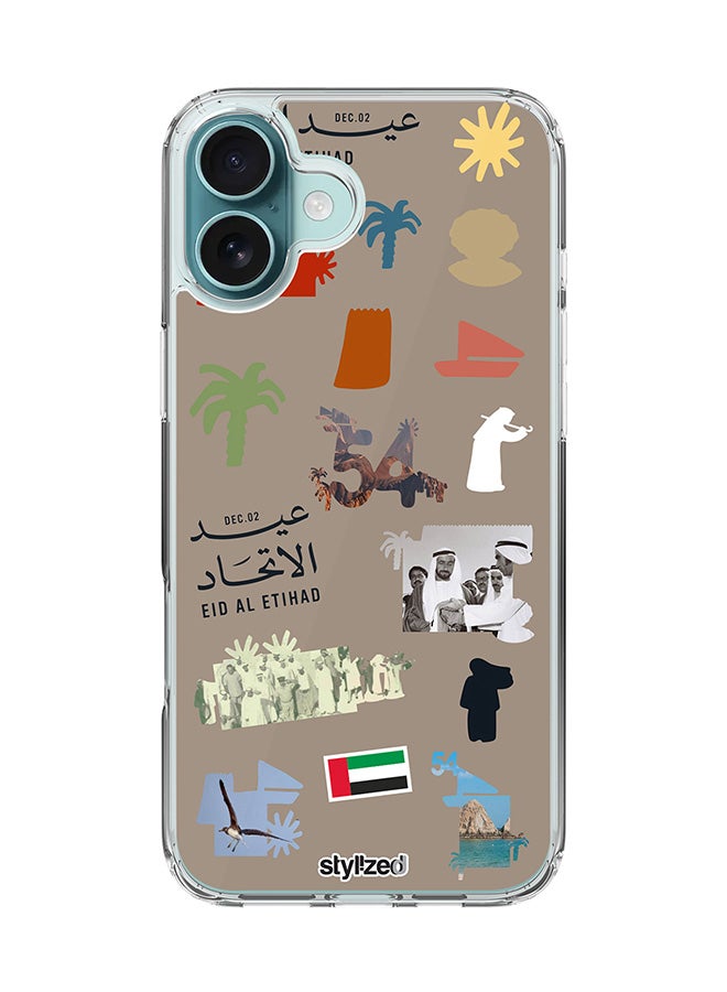 Stylizedd for iPhone 16 Plus Case [Compatible with MagSafe] Slim Magnetic cover Clear Phone Case - Eid Al Etihad 54th UAE National Day, Warm Grey - Image 1