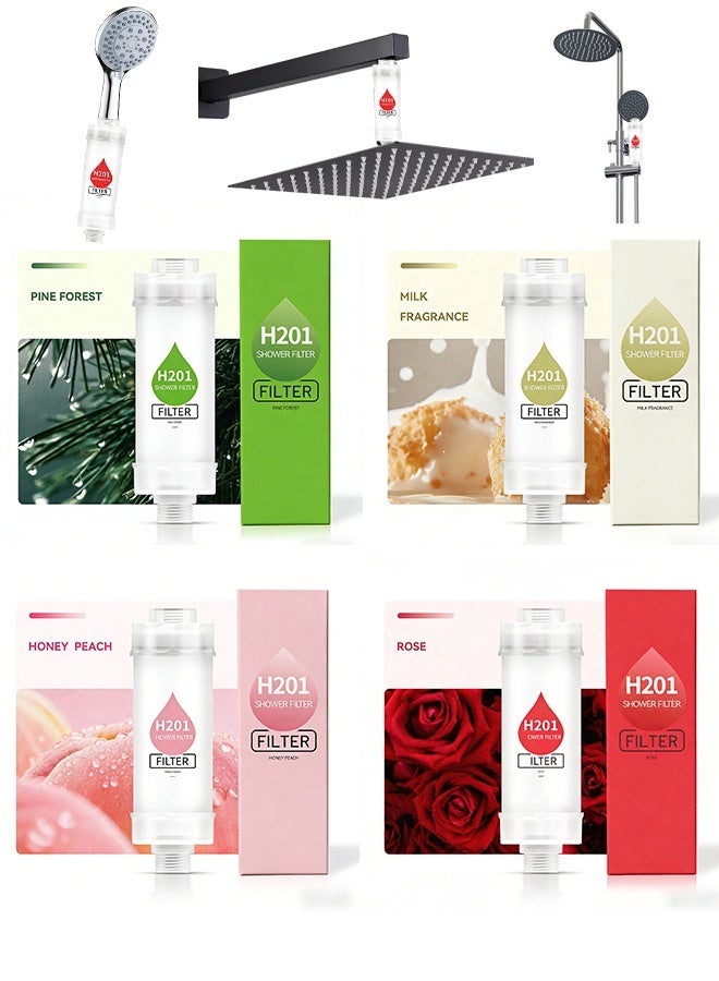 ALongDeng 4 Pack Vitamin C Shower Filter Shower Head Filter for Removing Chlorine Fluoride Deposits Purifies Water with Beads Helps with Dry Skin and Hair Loss Easy to Install （Mountain stream rain and fog milk peaches roses） - Image 1