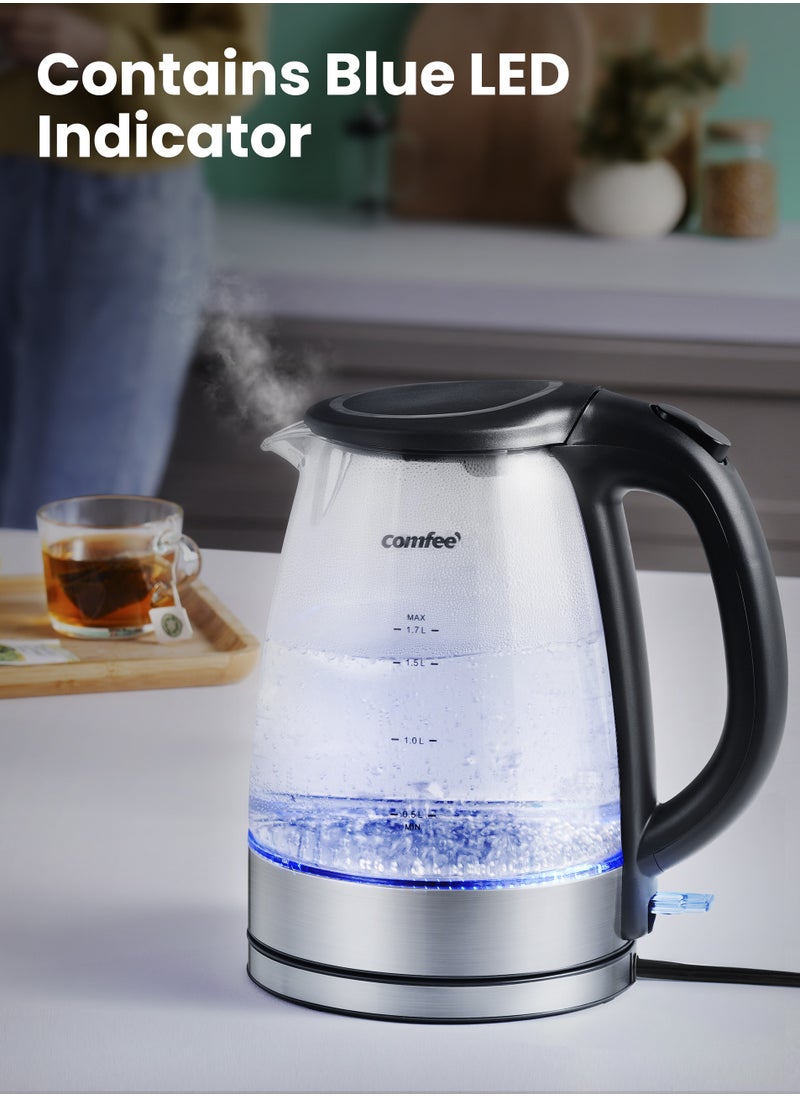Comfee' - COMFEE' Glass Electric Tea Kettle & Hot Water Boiler, 1.7L, Cordless with LED Indicator, 2200W Fast Boil, Auto Shut-Off and Boil-Dry Protection - Image 1
