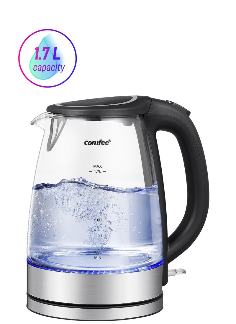 Comfee' - COMFEE' Glass Electric Tea Kettle & Hot Water Boiler, 1.7L, Cordless with LED Indicator, 2200W Fast Boil, Auto Shut-Off and Boil-Dry Protection - Image 1