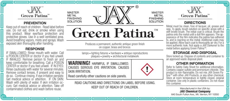 Jax Green Patina - Metal Finishing Solution - Antique Finish without Heat or Electricity - Quart - Image 1