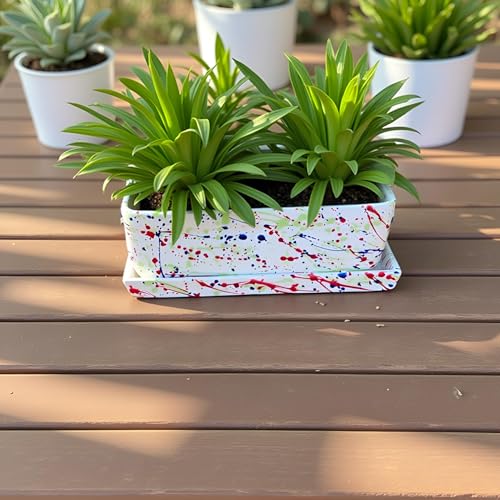 Lasaki Rectangle Shaped Multi Rec003 Ceramic Planter/Pot with Multi Tray | Mini Flower Plant Container/gamla for Indoor, Outdoor, Garden Decoration, Balcony & Office (Plants Not Included) - Image 4