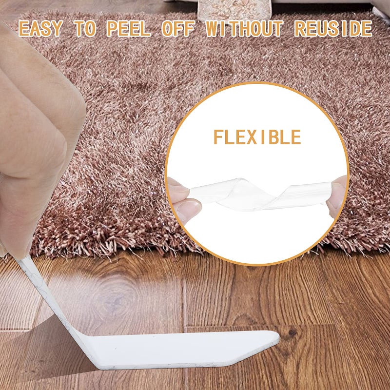 Sollifa Rug Tape,16 Pcs Dual Sided Washable Removable Rug Stopper for Area Rug, Non Slip Adhesive Prevent Curl for Hardwood Floors and Carpet Corners - Image 5