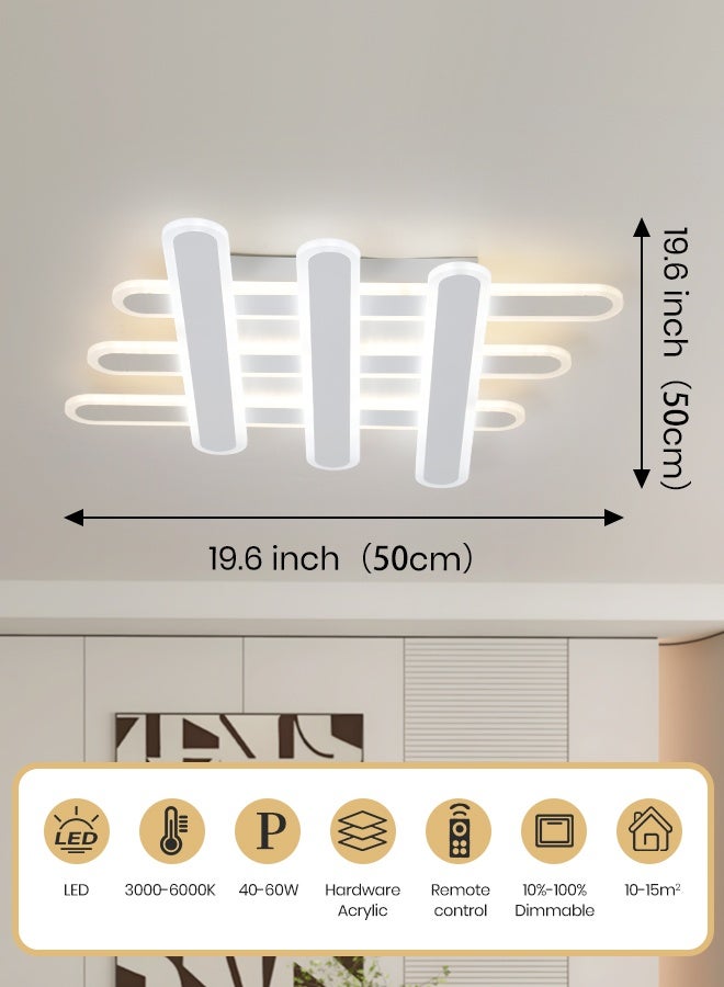 YATAI LIGHTING YATAI Modern White LED Semi-Flush Ceiling Light, 40–60W Remote-Controlled Dimmable Fixture, 3000K–6000K Color Temperature Adjustable, Acrylic Lampshade, for Bedroom, Living Room, Library,50cm - Image 3