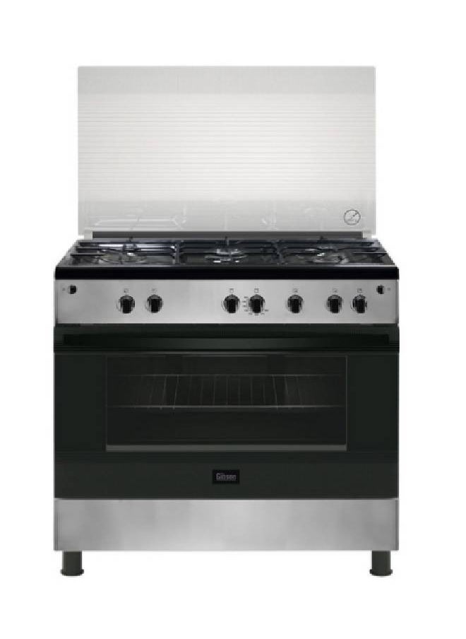 GIBSON 90 x 60 cm 5-Gas Burner Cooking Range With Gas Oven And Grill, Cast Iron Pan Support, Built in Thermostat GNG90JGWC 