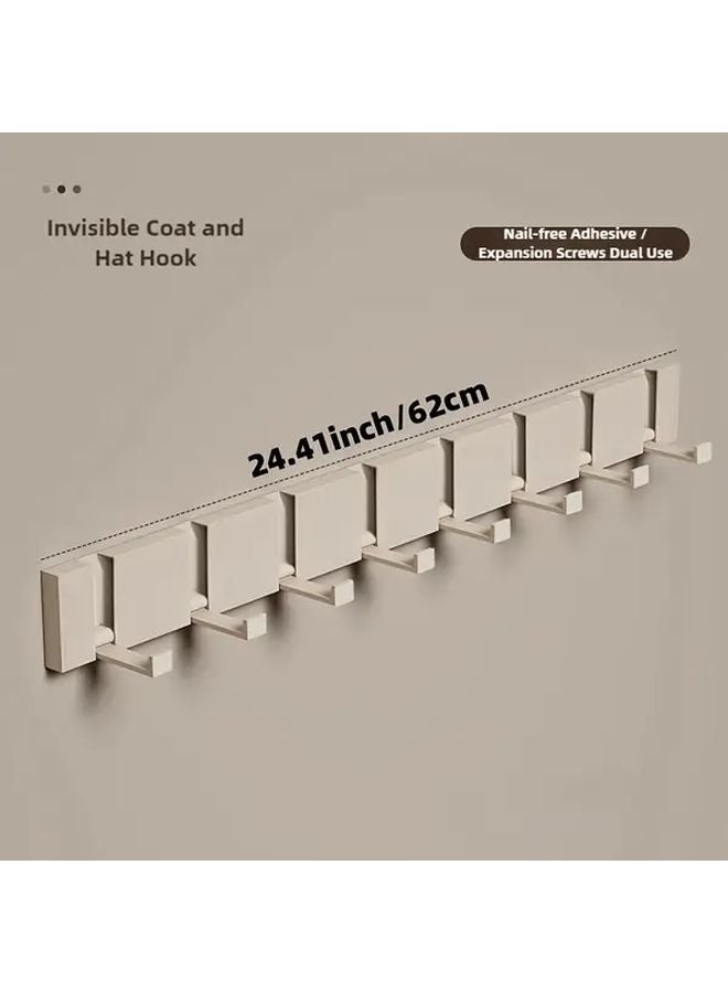 Milky White 8 Hooks No Drill Wall Mount Invisible Hanger For Clothes Hats Bags - Image 1