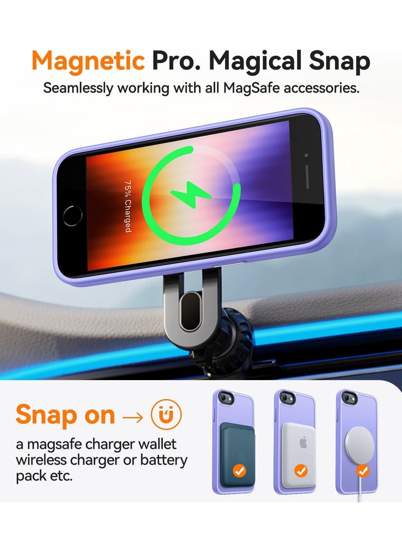 حافظة مغناطيسية لهاتف iPhone 7/8/Se 2020/Se 2022 متوافقة مع حافظة MagSafe ذات الحماية العسكرية ومضادة للصدمات وشفافة غير لامعة ومضادة للخدش وصدمات (أرجواني فاتح)