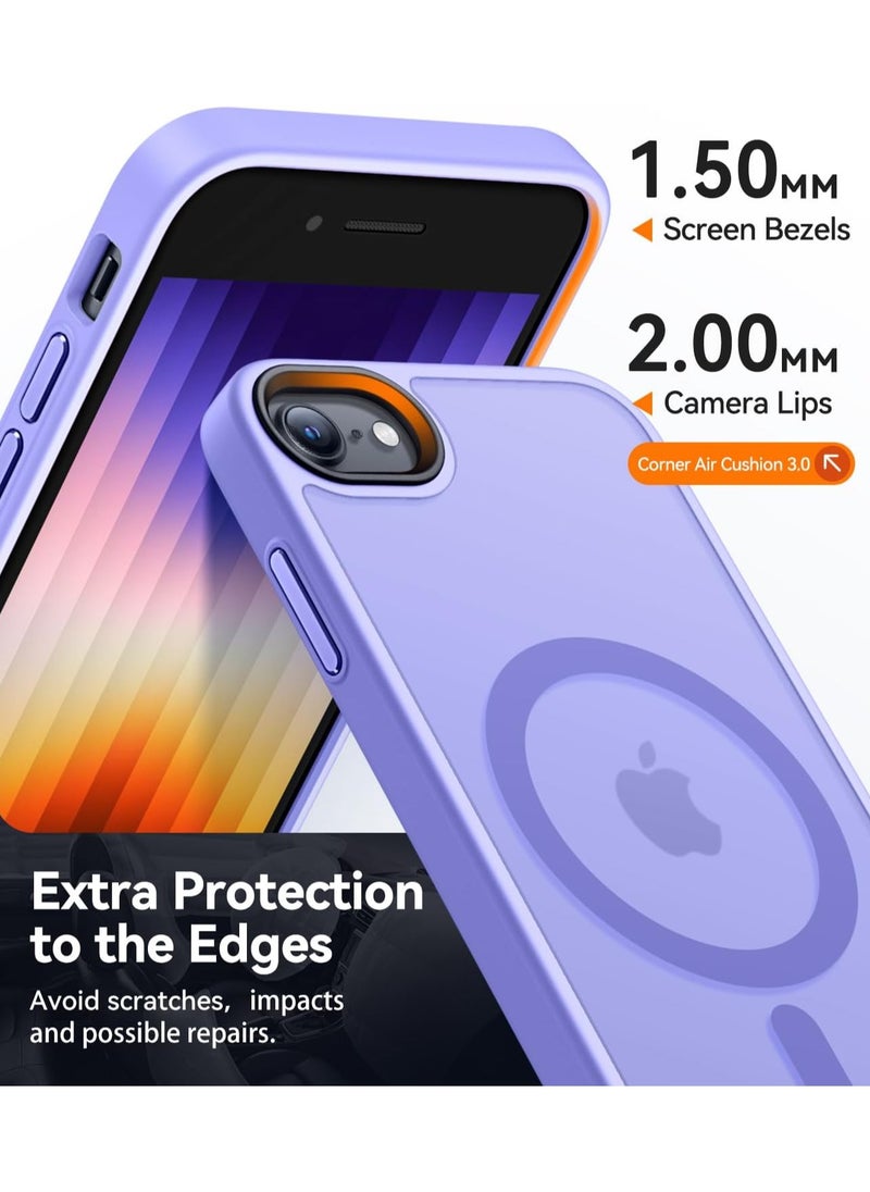 حافظة مغناطيسية لهاتف iPhone 7/8/Se 2020/Se 2022 متوافقة مع حافظة MagSafe ذات الحماية العسكرية ومضادة للصدمات وشفافة غير لامعة ومضادة للخدش وصدمات (أرجواني فاتح)