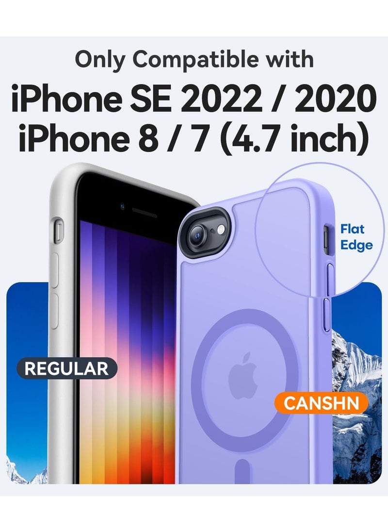 حافظة مغناطيسية لهاتف iPhone 7/8/Se 2020/Se 2022 متوافقة مع حافظة MagSafe ذات الحماية العسكرية ومضادة للصدمات وشفافة غير لامعة ومضادة للخدش وصدمات (أرجواني فاتح)