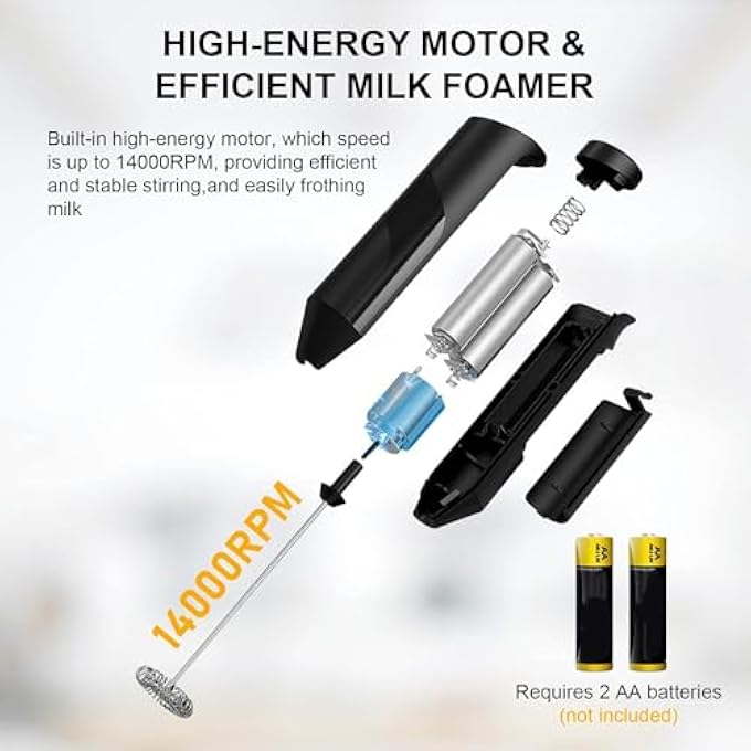 بوليفياز خلاط كهربائي للحليب من الفولاذ المقاوم للصدأ، متين وآمن، خلاط يدوي كهربائي يعمل بالبطارية، خلاط صغير للقهوة والفرابيه والماتشا والشوكولاتة الساخنة - Image 5
