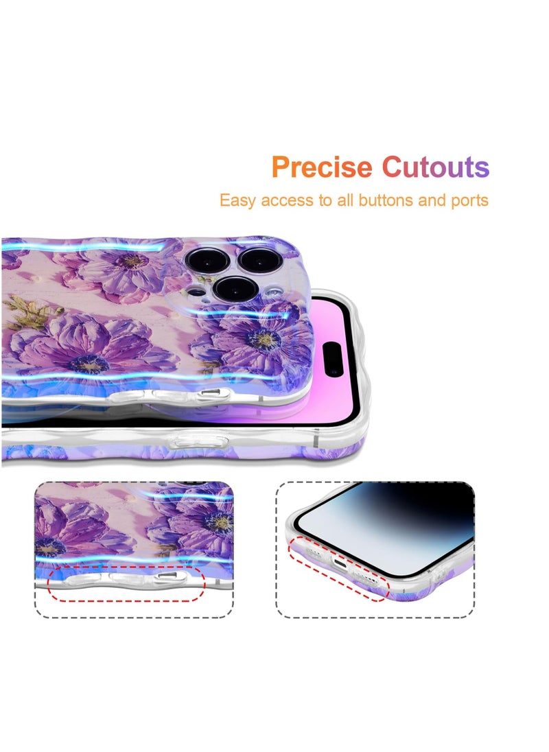 SYOSI Case for iPhone 15 Pro Max, TPU Protective Phone Case, Oil Painting Flower Beam Glossy  Wave Border Phone Cover, Floral Flower Pattern Shockproof Cover, for Girls Women  - Image 5