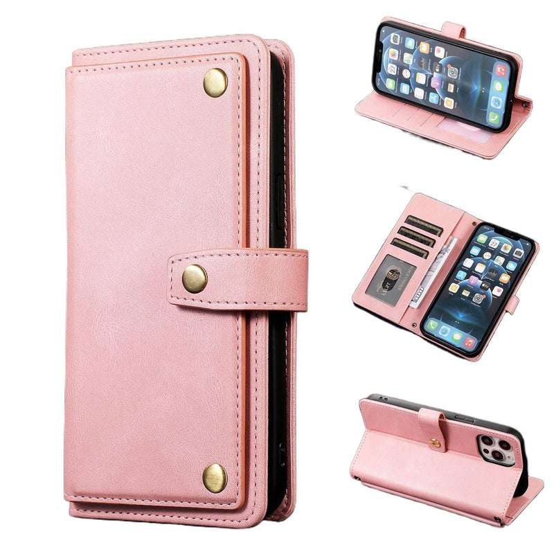 MS Leather Texture Phone Case for iphonexs/x with Card Holder and Kickstand plus Shockproof plus Drop Protection in Pink - Image 1