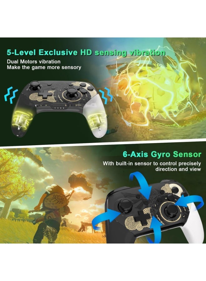 Zikra Switch Pro Controller Thumb Grips, Compatible with Switch OLED/LITE Controller, Wireless Pro Controller for Switch, Rechargeable Remote Controller with NFC, Wake Up Function- Black - Image 3