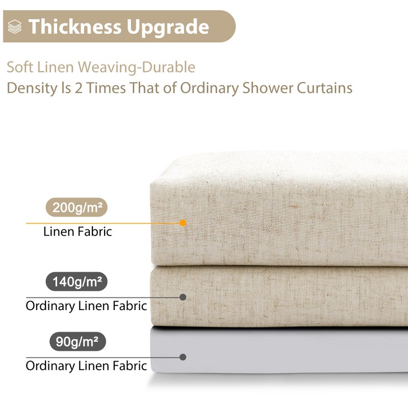 Jowels Natural Linen Shower Curtain with 12 Metal Hooks Modern Boho Neutral Thick Cloth Waterproof Bath Decor Beige Shower Curtain for Bathroom Hotel Bathtub, Cream, 72 Inch - Image 4