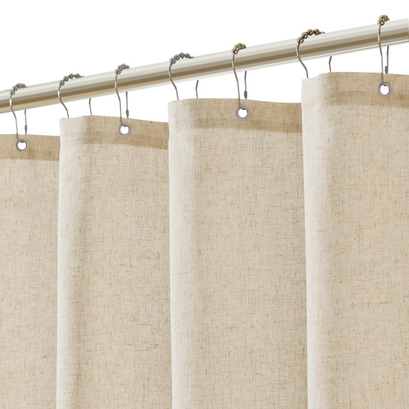 Jowels Natural Linen Shower Curtain with 12 Metal Hooks Modern Boho Neutral Thick Cloth Waterproof Bath Decor Beige Shower Curtain for Bathroom Hotel Bathtub, Cream, 72 Inch - Image 1